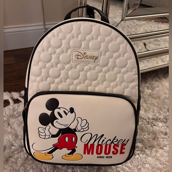 Disney Mickey Mouse Print Black and White Cream Embossed Backpack BRAND NEW main image 6